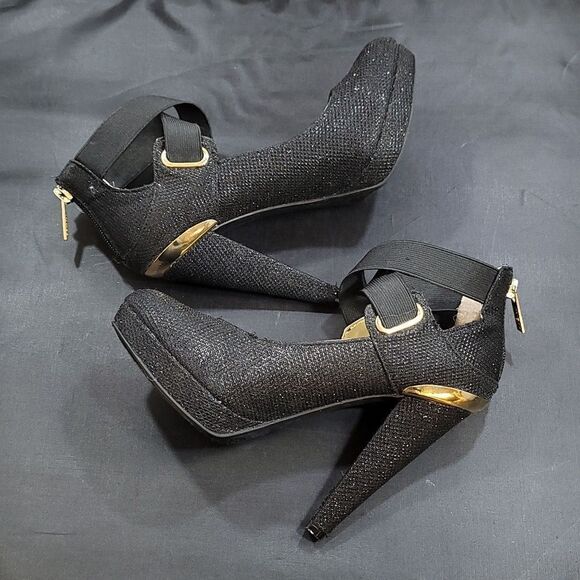 GUESS SHIMMER GLITTER CRISS-CROS STRAPS HIGH HEEL STILETTO PUMP - Picture 7 of 15